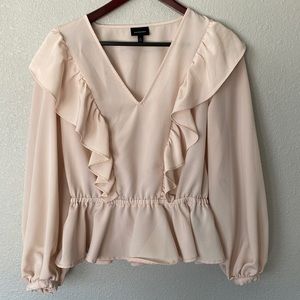 Who what wear pink ruffled peplum blouse